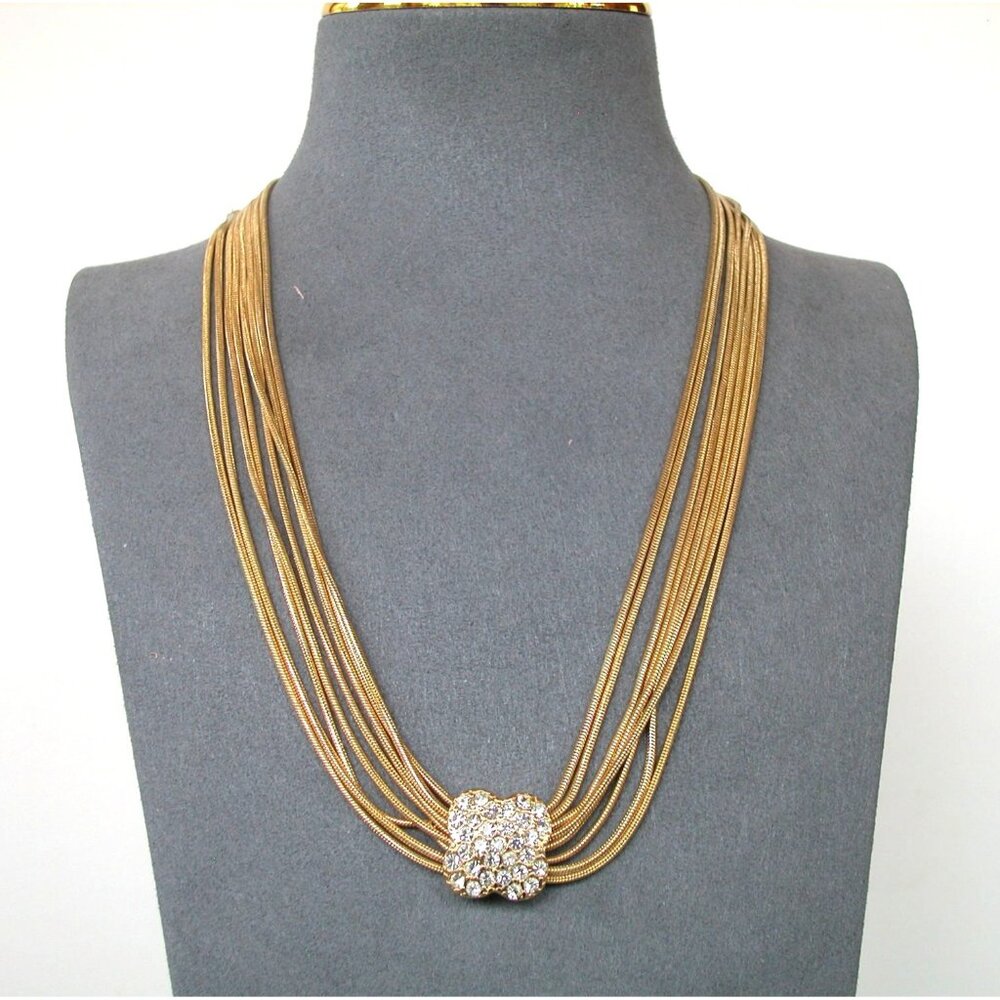 Suzanne Somers Gold Multi-Strand Necklace With Crystal Pendant 20"